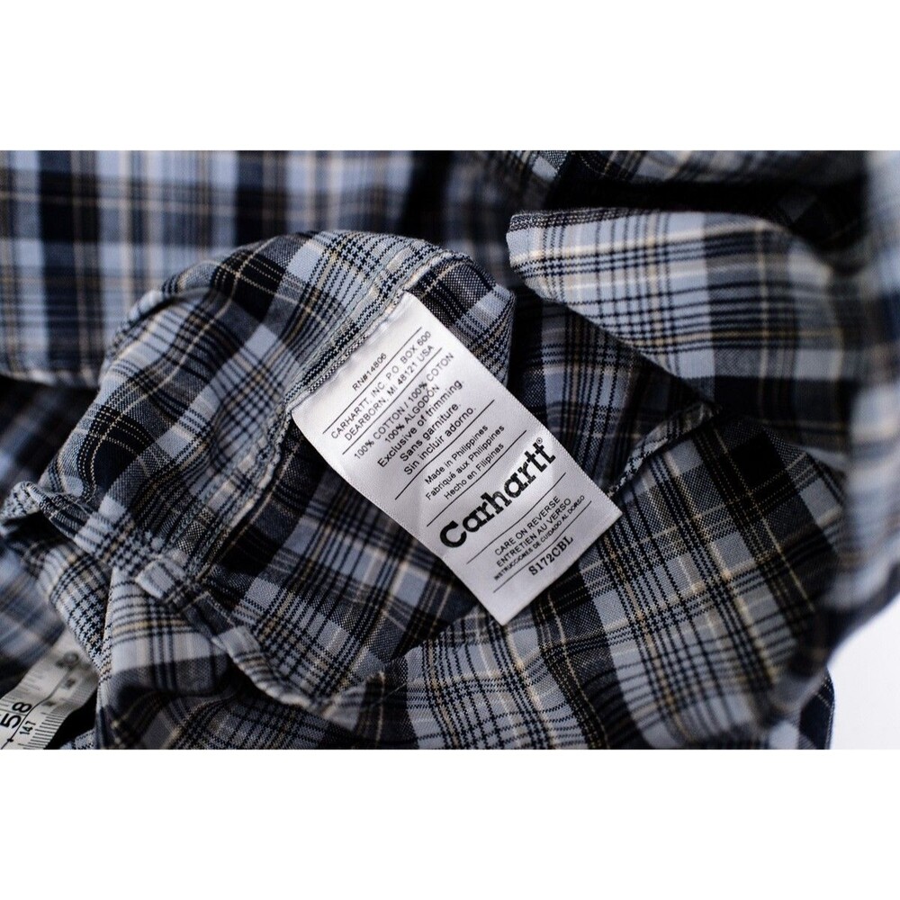 Carhartt Mens Flannel Shirt XL Gray Plaid Long Sleeve Button Down double pocket - Picture 6 of 9